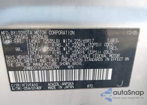 2006 Toyota Rav4 Limited from USA, damaged, VIN JTMBD31V265005799